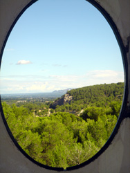 View from oval window in tower